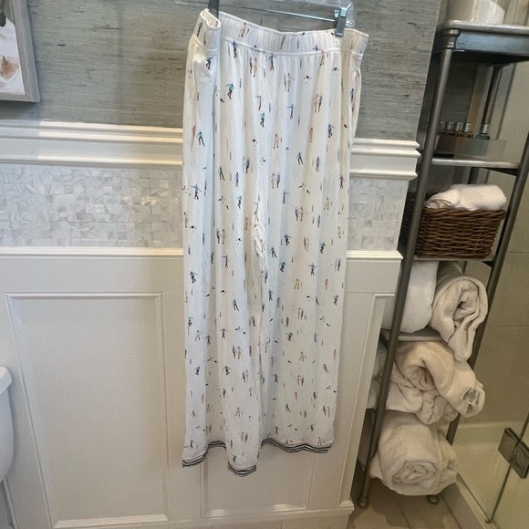 NWT new large Anthropologie briar pajama pants winter ice skate print white ski - Picture 14 of 17